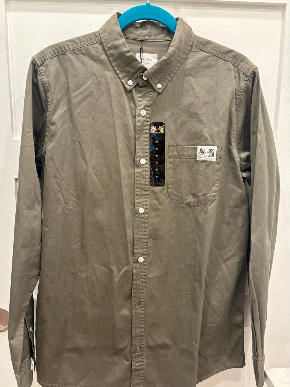 Firestone Walker Brewery Men's Olive Button-Down Shirt with Chest Pocket